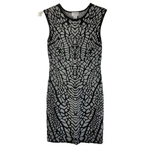 Carmen Mark Valvo Black Grey Knit Midi Dress M Print Bodycon